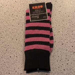 NWT Men's Size 6-12 Eros Classic Black And Pink Striped Dress Socks